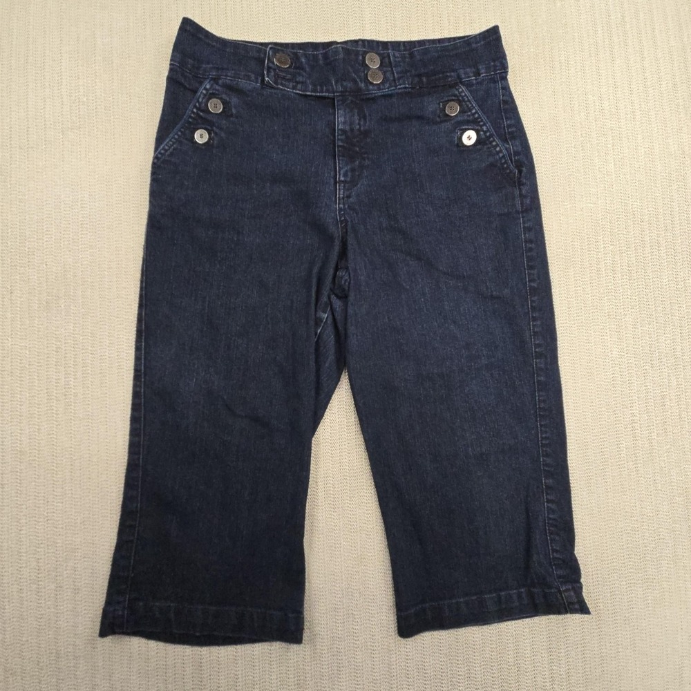 Anne Klein Jeans Womens 12 Blue Dark Wash‎ Cropped Wide Leg Stretch Denim Pants